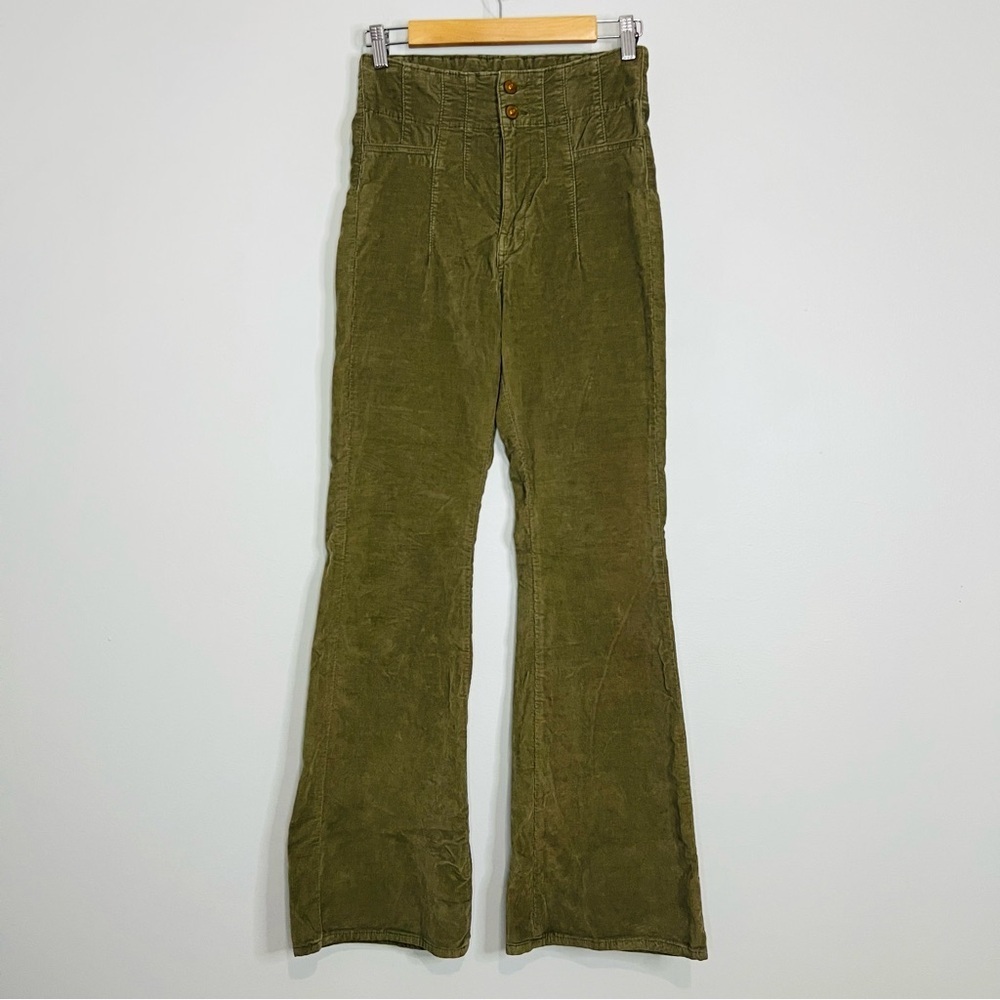 Free people we the free Jayde Cord Flare Jeans-Fir Green size 27 - Picture 2 of 6
